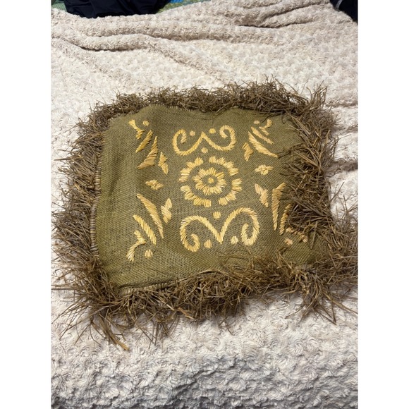 Other - Rustic Woven‎ Decorative Accent Pillow with Natural Straw Trim